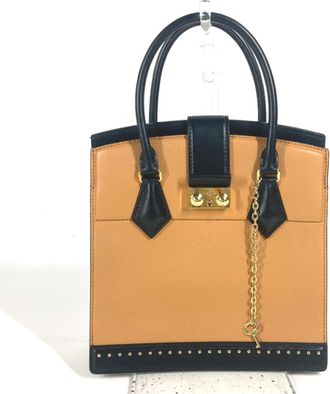 Louis Vuitton Beige Black Leather Handbag Tote Bag (Pre-Owned)