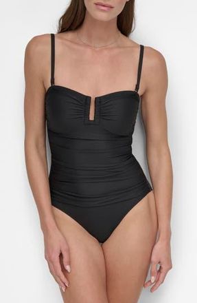 DKNY Bandeau Shirred One-Piece Swimsuit in Blk at Nordstrom Rack, Size Xx-Large