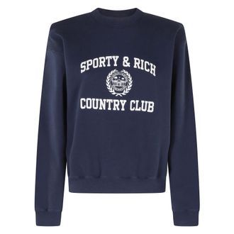 Sporty & Rich Sweatshirts, female, Blue, Size: L Varsity Crest Crewneck