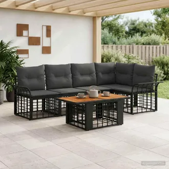 vidaXL Set Divano Da Giardino 6 Pz Nero E Grigio Scuro Polyrattan Vidaxl