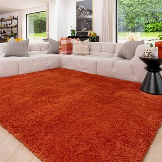 Kukoon Machine Washable Shaggy Rug Luxury Pile Terracotta Bedroom Mat in Burnt Orange | Size: 200 cm x 290 cm