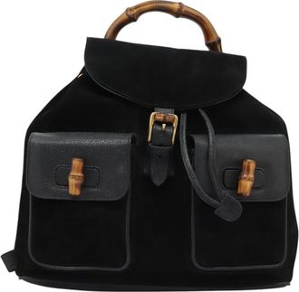 Gucci Vintage Bamboo Backpack Suede And Leather Black Suede Backpack Bag (Pre-Owned)