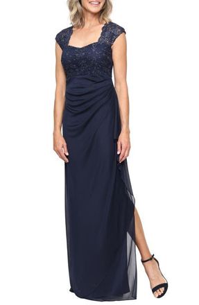 Alex Evenings Sequin & Beaded Empire Waist Gown in Navy at Nordstrom, Size 12