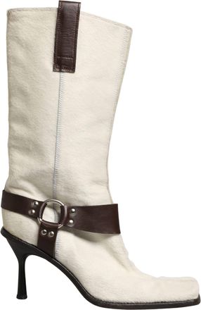 Dolce & Gabbana White Brown Fur Leather Mid Calf Boots Womens Shoes (Pre-Owned)