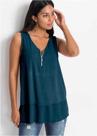 Bonprix Blusentop BONPRIX, Damen, Gr. 52/54 (XXL), blaupetrol, Web, Obermaterial: 95% Viskose, 5% Elasthan. Vorderteil: 97% Polyester, 3% Elasthan, A-Linie, B