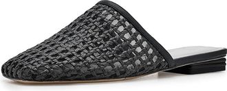Franco Sarto Toba Mule Shoes Womens Dress Flat Shoes Black Woven Leather : 5.5 M, Polyester