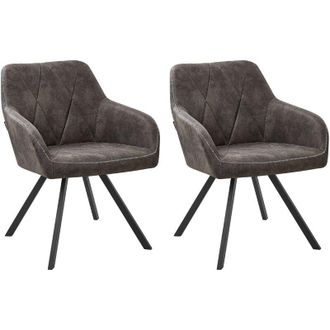 Beliani Beliani - Modern Fabric Dining Chairs Set of 2 Padded Seat Black Metal Legs Grey Monee