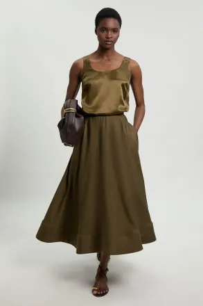 Karen Millen Womens Viscose Linen Woven Prom Skirt - Khaki - Size 12 UK