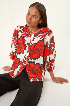Roman Floral Buttoned Blouse
