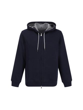 Brunello Cucinelli Mens Cotton Hoodie Cobalt Blue Sweatshirts Sweater