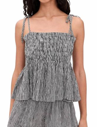 The Great. Tide Smocked Top In Black & Cream Check