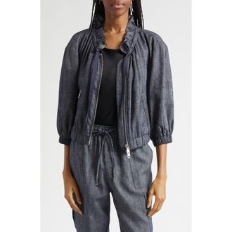 Cinq &agrave; Sept Kaylie Linen & Cotton Jacket in Navy/Ivory at Nordstrom, Size Xx-Small