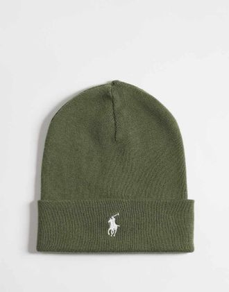 Polo Ralph Lauren berretto in maglia in lana merino con logo icon, kaki-Verde