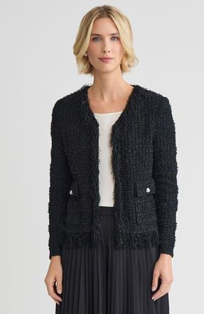 Misook Tailored Eyelash Fringe Trim Knit Jacket in Black at Nordstrom, Size Xx-Large