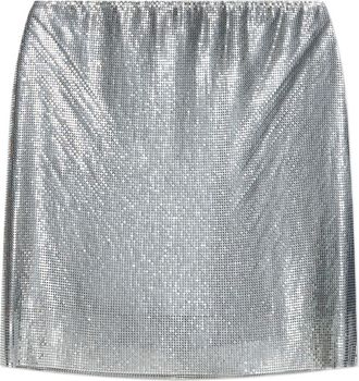 Versace Mini Metallic Silver Skirt With Mesh Overlay