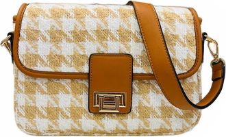 Jen & Co. Womens Houndstooth Style Icon Purse Crossboday Bag In Tan/white