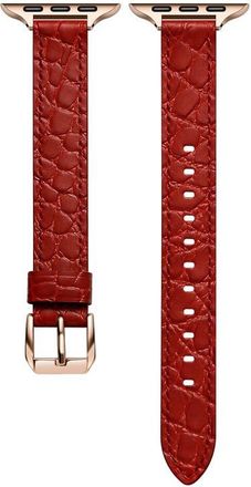 Posh Tech Cleo Skinny Croc Embossed Leather Apple Watch Watchband in Red at Nordstrom