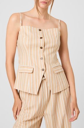 French Connection Tailored Sleeveless Linen Top in Sandlot Stripe at Nordstrom, Size X-Small