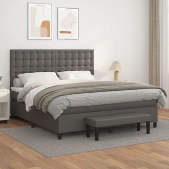 vidaXL Cama Box Spring Con Colch&oacute;n Cuero Sint&eacute;tico Gris 160x200 Cm Vidaxl