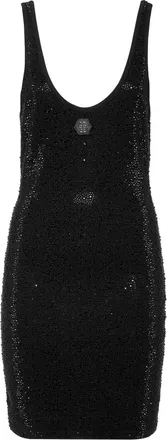 Philipp Plein Kleedjes, Dames, Zwart, S, Polyester, Short Tank Dress Mix Strass