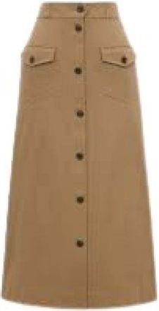 Saint Laurent Rokken, Dames, Bruin, S, Katoen, Midi Rok in Katoenen Serge