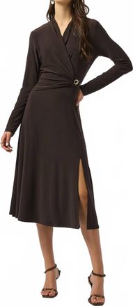 Joseph Ribkoff Faux Wrap Midi Fit And Flare Dress In Mocha