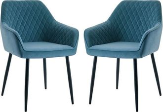 Ainpecca Dining Chairs 2pcs Velvet Kitchen Chairs Upholstered Seat with Backrest and Armrest Office chair, Teal