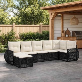 vidaXL Vidaxl Set Divano Da Giardino 7 Pz Nero E Bianco Crema Polyrattan