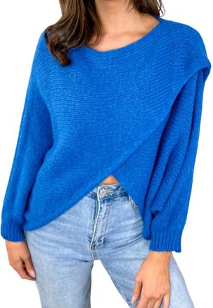 Generic Womens Orla Batwing Crossover Jumper Oversized Knit Pullover Top with Relaxed Fit Boat Neck Batwing Sleeves Layering Sweater One Size UK 8-18 Royal