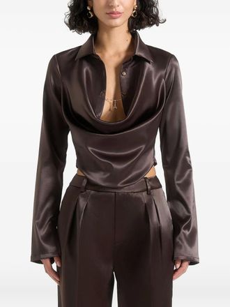 Mani&egrave;re De Voir Satia cowl-neck chain-detail satin shirt - Brown