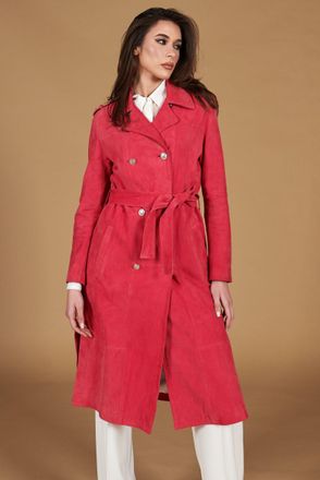 D'Arienzo Cappotto in pelle scamosciata fuxia doppio petto spacchi laterali DArienzo, Seleziona Taglia XS-S, Colore Fuxia