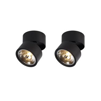 QAZQA Industrial Set De 2 Focos Negros Redondos Ajustables - Go Nine Aluminio Redonda Adecuado Para Led Max. 2 X 40 Watt - Qazqa