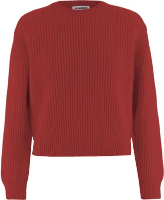 Jil Sander Red Ribbed Knit Wool Sweater