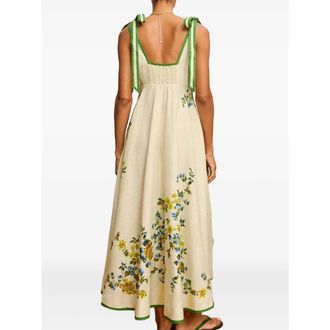 Alemais Floral-Print Linen Midi Dress - Beige