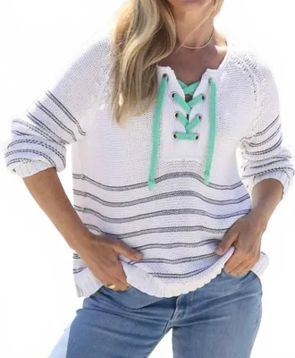 Wooden Ships Hudson Laced Cotton Sweater In White/sky