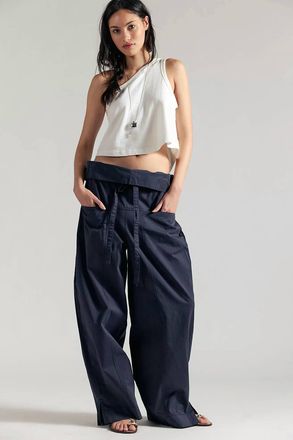 Free People Fisherman Drawcord Pull-On Pants In Washed Black