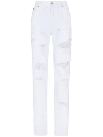 Dolce & Gabbana distressed straight-leg jeans - White