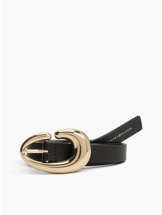 Tommy Hilfiger Womens Abstract Buckle Leather Belt - Black - 40