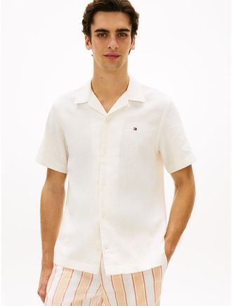 Tommy Hilfiger Mens Regular Fit Linen-Blend Camp Shirt - White - XXL