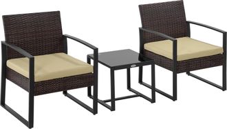 OUTSUNNY 3 Pieces Rattan Patio Bistro Set 2 Chairs Coffee Side Table Set | TJ Hughes