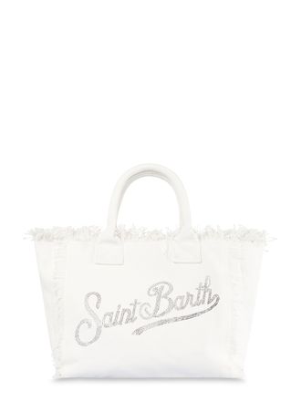 MC2 Saint Barth Rectangular Cotton Vanity Shoulder Bag with Rhinestone Logo