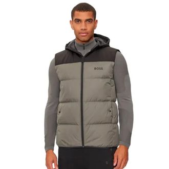 HUGO BOSS Jassen, Heren, Grijs, M, Polyester, Mouwloze Gewatteerde Jas Grijs Polyester