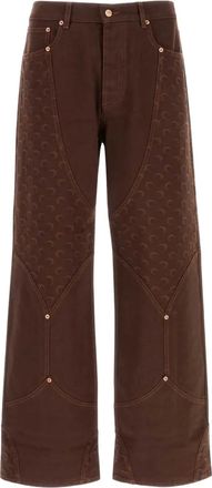 Marine Serre embroidered trousers - men - Cotton - 48 - Brown