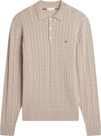 Tommy Hilfiger Cable Knit Polo Jumper - Heren - Polos - Beige - M - Katoen - Tops