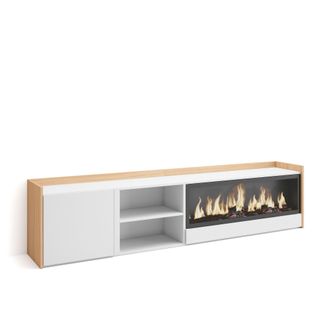 Skraut Home Skraut Home - Mueble Tv, Televisi&oacute;n, Muebles De Sal&oacute;n, Almacenaje, 212x35x50cm, Para Tv Hasta 80, Chimenea El&eacute;ctrica Xxl, Estilo Moderno, Blanco Y Rob