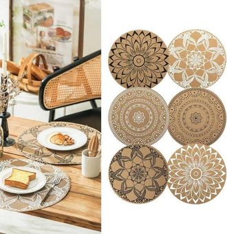 OEM Juego De Manteles Individuales Redondos De Estilo Bohemio - Elegantes - Resistentes Al Calor - 6 Piezas - Pvc