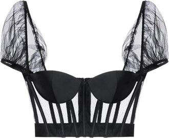 Elisabetta Franchi Overhemden, Dames, Zwart, XS, Mesh en gazar bustiertop