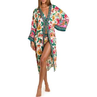 Sunshine 79 Zen Garden Satin Cover-Up in Blue/Green Multi at Nordstrom