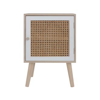Mobili Rebecca Mobili Rebecca - Rebecca Mobili Mesita De Noche Peque&ntilde;a Con 1 Puerta Madera Natural Blanco Marr&oacute;n Estilo Boho