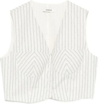 Sandro Top corto a righe con strass - Bianco